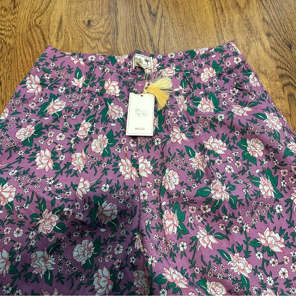 Mille Floral Purple Bottoms pants size large NWT wide leg light cotton - Picture 3 of 7